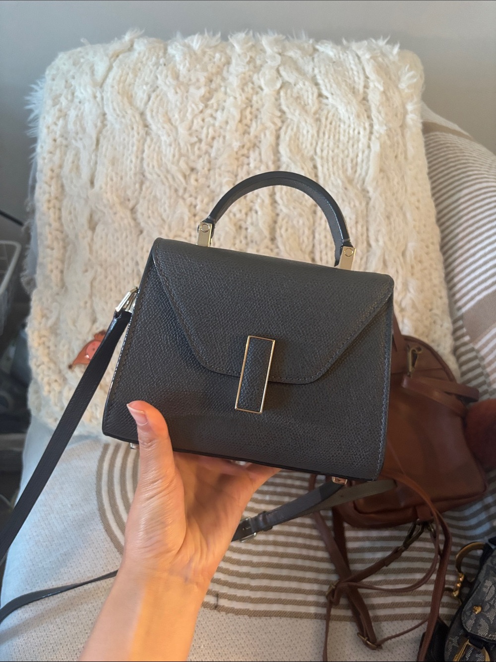 Valextra Smokey Grey ISIDE Crossbody Bag Mini